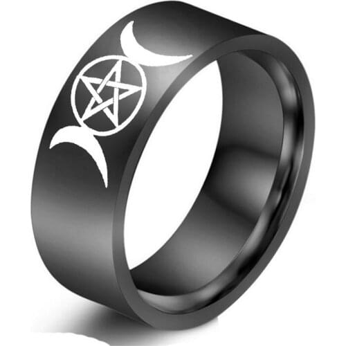 Fashion Moon Goddess Magic Ring Moon Star Seal Ring Mens Black Punk Stainless Steel Jewelry Womens Gift Size Us6-13