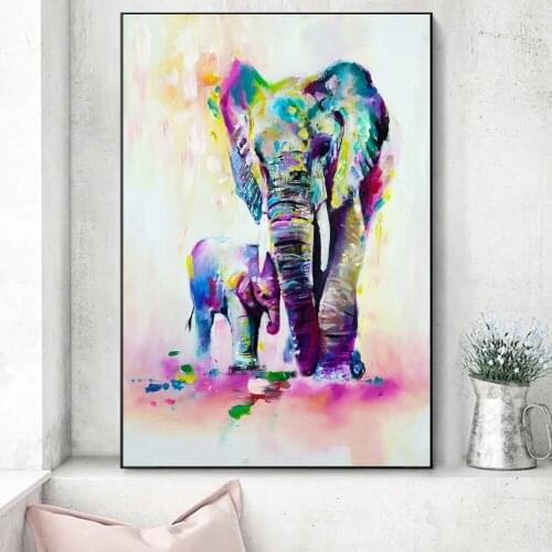 Watercolor Elephants Wall Art Canvas Prints Abstract Wall Graffiti Animals Canvas Paintings Pop Wall Art Canvas For Kids Room