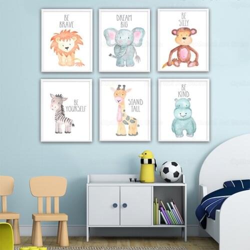 Nordic Childrens Room Mural Creative Cute Cartoon Animal Decoration Canvas Painting Wall Pictures for Living Room Home Decor