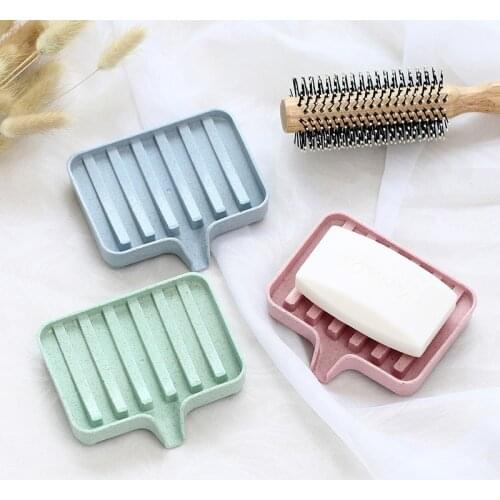 Wheat Straw Non-slip Grooved Drain Soap Holder New Bathroom Dish Plate Case Soap Box Plastic Soap Box Dispenser Soap Rack