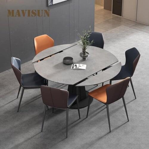 New Round Marble Kitchen Table Set Combination Of Dining Table And 6 Chairs Household Furniture For Dining Room Light Luxury