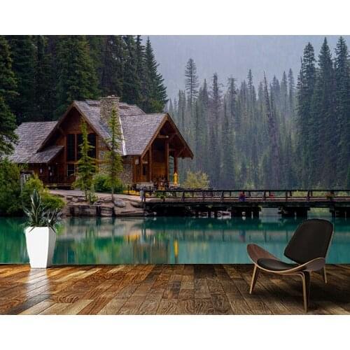 Papel de parede cottage by the emerald lake landscape 3d wallpaper,living room kitchen bedroom wall papers home decor mural