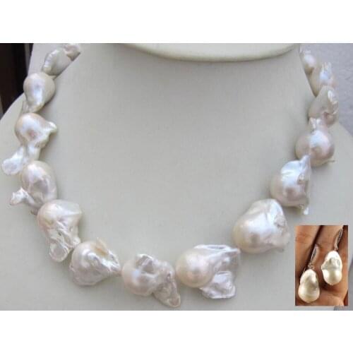HUGE AAA 16-24MM NATURAL SOUTH SEA WHITE BAROQUE PEARL NECKLACE INCH EARRING