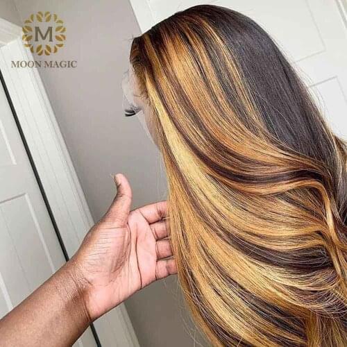 Highlight Wig Human Hair 13x4 Lace Frontal Wig Ombre Human Hair Wig Honey Blonde Lace Front Wigs Pre Plucked Bleached Knots