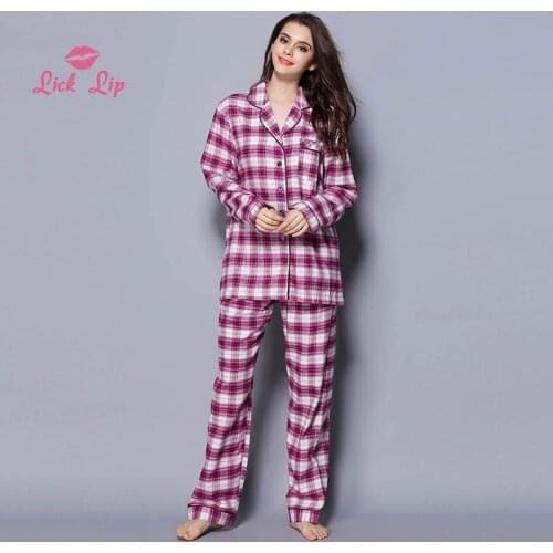 Lick Lip Autumn Thick Cotton Plaid Women Pajama Set Long Sleeve Trousers 2 Piece Pajamas Sets SWD9340-40