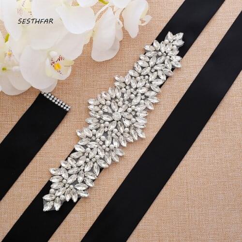 SESTHFAR Silver Diamond Bridal Belt Rhinestone Belt Thin Hand Beaded Wedding Belt For For Wedding Decoration