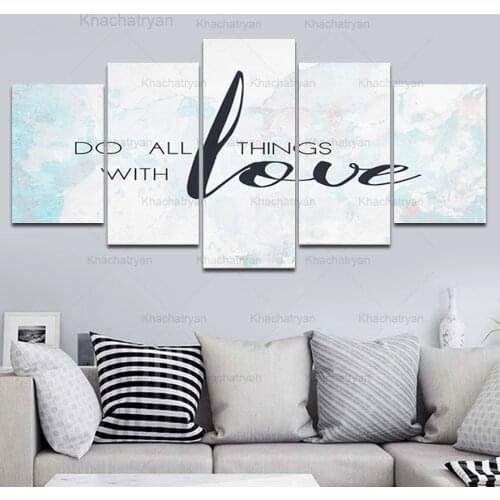 Simple Black Text Canvas Painting Abstract Color Shading Poster Fresh Simple Do All Things with Love Wall Picture Living Room