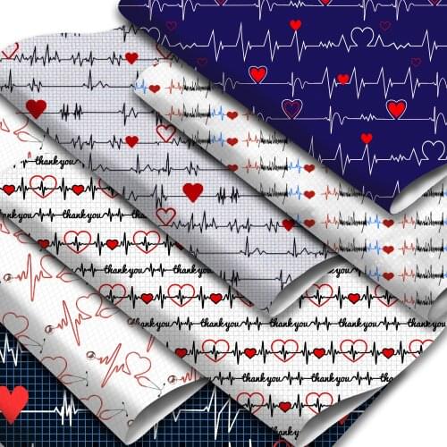 Heartbeat Theme Faux Leather Sheets Heart Love Pattern Printed Synthetic Leather Fabric 20x33cm for DIY Earrings Hair Bows Craft