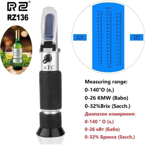 RZ136 Alcohol 0~26% Brix 0~32% Refractometer Brewing Fruit Wine Auto Meter Fruit-Juice Sugar Meter Tool ATC Home Tester Handheld