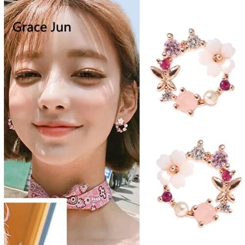 New Hot Sale Small Flower Clip on Earrings No Pierced for Women Fashion Elegant CZ Round Circle Hollow-out No Hole Ear Clip