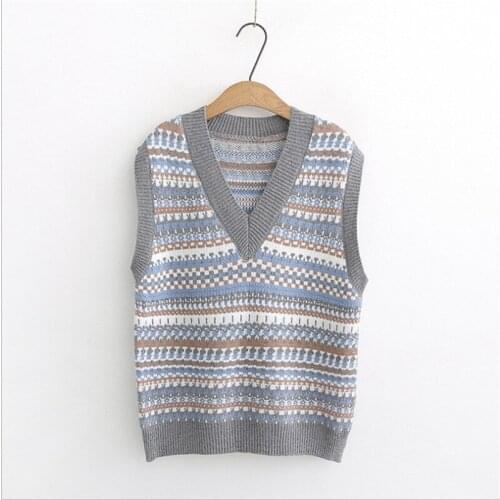 Urifens Sweater Vest Women 2021 Spring And Autumn Korean Stripe Lazy Pullover V-neck Knitted Vest Top Fashion Waistcoat BN41U
