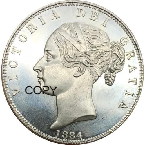 Great Britain 1/2 Crown Victoria 1st portrait 2nd type 1884 Cupronickel Plated Silver Copy Coins