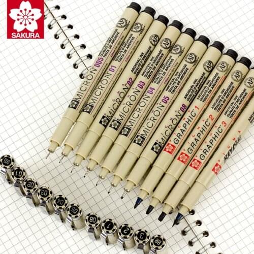 SAKURA Waterproof Needle Pen Cartoon Comic Design Sketch Needle For Drawing Pigma Micron Liner Brush Hook Line Pen Full Sizes