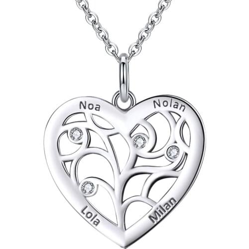 Xiaojing 925 Sterling Silver Personalized Jewelry Custom Heart Necklace Engrave Name Pendant Chain for Women Valentines Gifts