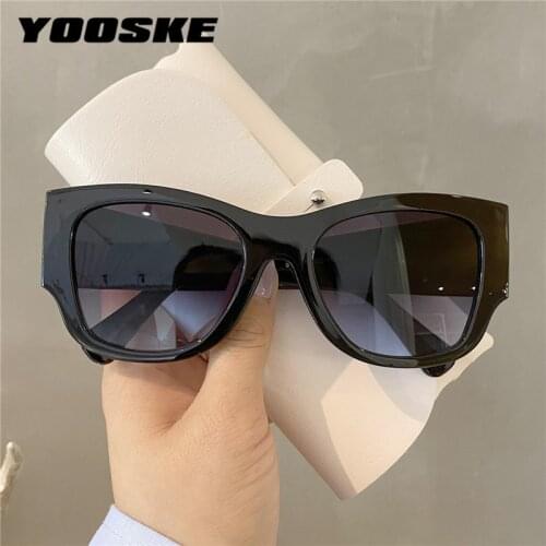YOOSKE Vintage Cat Eye Sunglasses Women Men Luxury Brand Designer Sun Glasses Shades Ladies Fashion Retro Plaid Wide Leg UV400