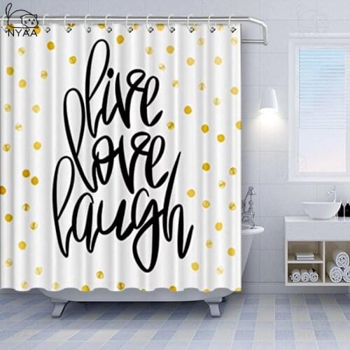 Vixm Live Laugh Love Shower Curtain Stylized Hand Lettering on Dotted Backdrop Inspirational Phrase Fabric Bath Curtains