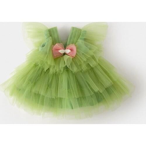 Green Girls Princess Flower Dress Kids Children Bow Sleeveless Birthday Wedding Party Ball Gown Dresses Paegant Vestido S12726