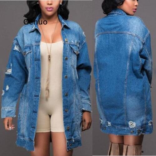 2021 New Vintage Denim Jackets Women Hole Style Jean Jacket Denim Loose Fashion Spring Autumn Denim Jeans Coats Style