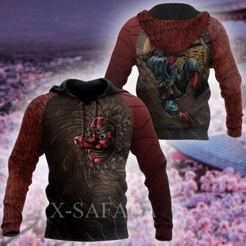 Japan Ninja Warrior Tattoo Samurai Masks 3D Print Size Hoodie Man Women Harajuku Outwear Zipper Pullover Sweatshirt Unisex-9
