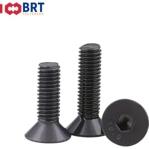 10/50pcs M10 M12 M16 M20 Black grade 10.9 Hexagon Hex Socket Head Flat Countersunk Allen Bolt Screw