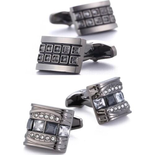 10pairs/lot Gunblack Plating Crystal Cufflinks Copper Business Style Cuff Links Mens Jewelry Accessory Wholesale