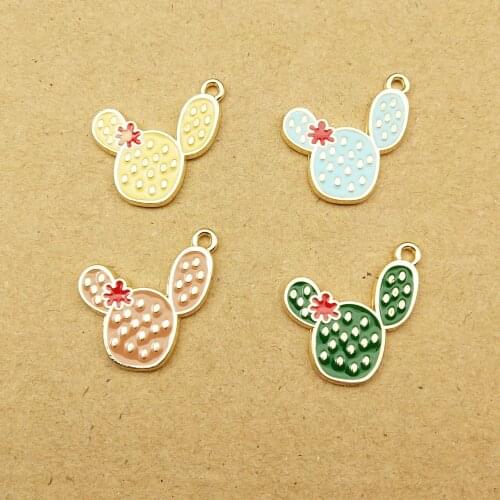 10pcs 20x21mm cactus charm enamel plant charm for jewelry making fashion earring pendant bracelet and necklace charms