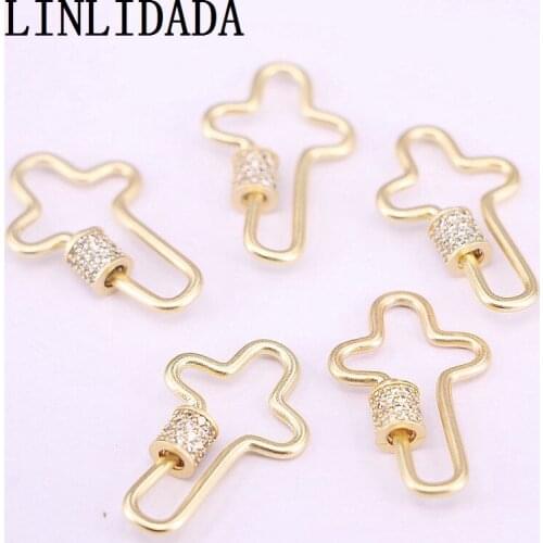 10Pcs Frosted mattle Gold cross Screw Clasp CZ Micro Pave,Cubic Zirconia Carabiner Lock, Interlocking Clasp, Jewelry Accessories