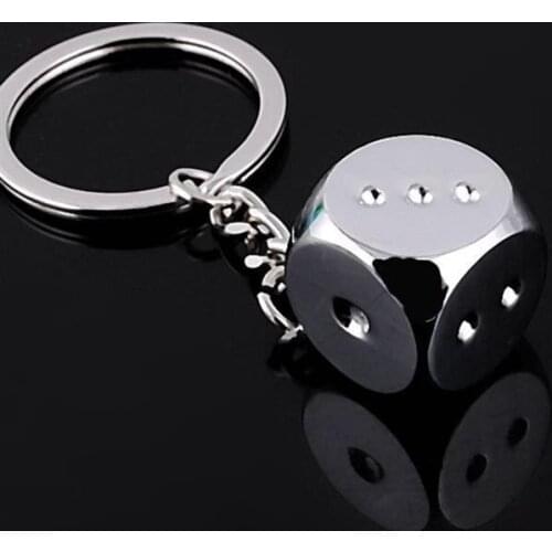 100pcs Square dice keychain fashion gamble boson key chains cool man bag pendants charm female accessory jewelry sport toy