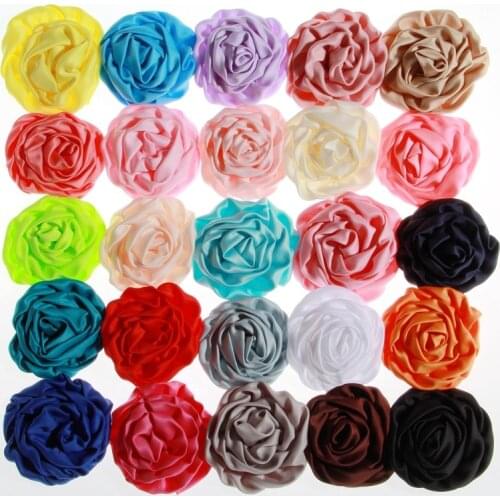 120PCS 3" Fashion Rolled Rosette Satin Flowers For Headbands Soft Silk Fabric Flower For Girls Hair Clips Accessories