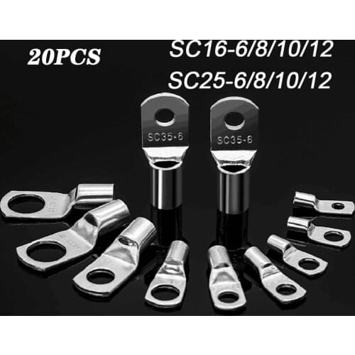 20 psc Tinned Copper Cable lugs Set Wire Terminals Connector Suit SC16-8 25-8 25-10 Soldering Kit