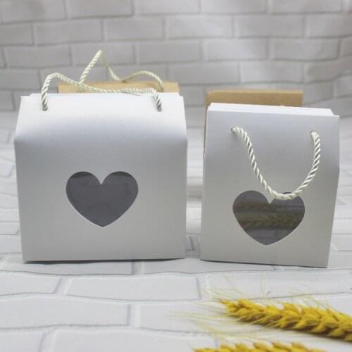 5pc DIY two size heart window gifts package box with film pvc kraft white blank candy wedding party suppiles package box