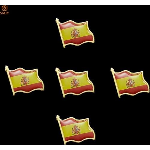 5Pcs Spain Waving Flag Brooch Favorite Red Yellow Line National Emblem Metal Tie Pin Badge Collection