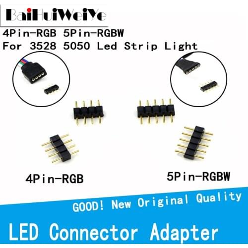 50Pcs/Lot LED Connector Adapter 4Pin 5Pin Needle Male Type Double 4 Pin RGB/5 Pin RGBW Connector For 3528 5050 Led Strip Light
