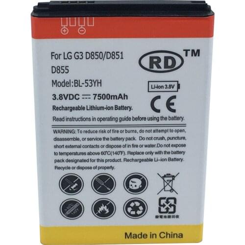 7500mAh Extended Battery With Protective Case Replacement For LG G3 BL-53YH D850 With Black Back Cover