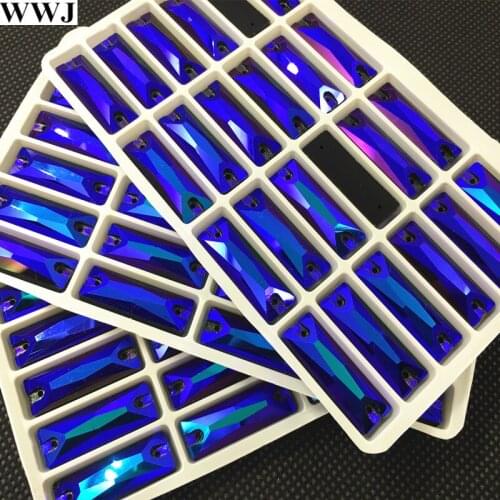 7x21mm 24pcs Cosmic Baguette Sew On Glass Crystal Stones black AB Color Rectangle Sewing Crystal Long Sewing Beads