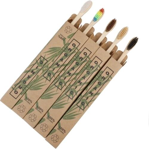 8pcs Natural Bamboo Toothbrush Eco-friendly Wooden Handle Rainbow Colorful Soft Brush Oral Care Teeth Whitening ToothBrush