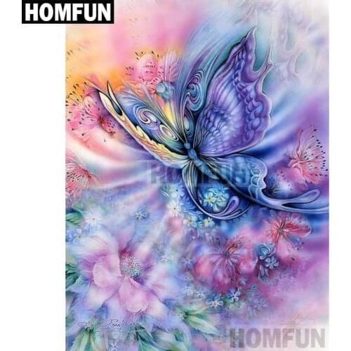 HOMFUN Full Square/Round Drill 5D DIY Diamond Painting "Butterfly Flower" Embroidery Cross Stitch 5D Home Decor Gift A01964