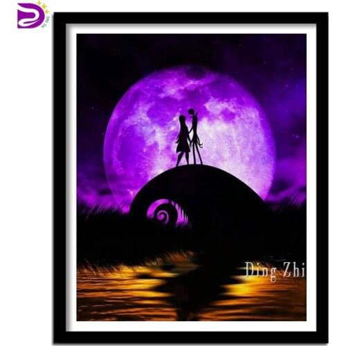 Diamond Painting Purple Moon Full Square Round“Sally And Jack” Diamond Embroidery Full Display Mosaic Cross Stitch Cartoon Set