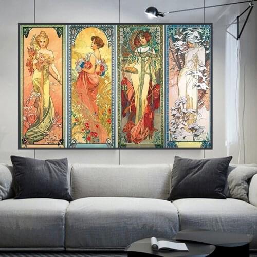 Alphonse Mucha Vintage Beauty Wall Art Posters And Prints Art Nouveau Woman Paintings on the Wall Art Pictures Home Deocr Cuadro