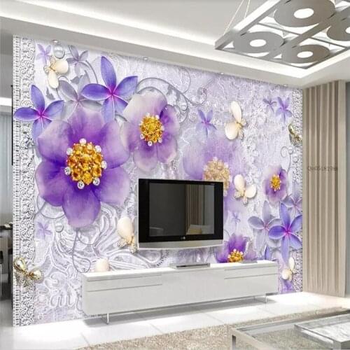 Noble purple flowers 3D stereo TV background wall professional production murals custom photo wallpaper home decoration