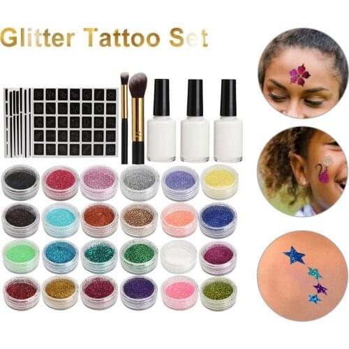 Glitter Temporary Tattoo Set Semi-Permanent Color Waterproof Body Art Tattoo 118-pattern Painted 24-color Glitter Set
