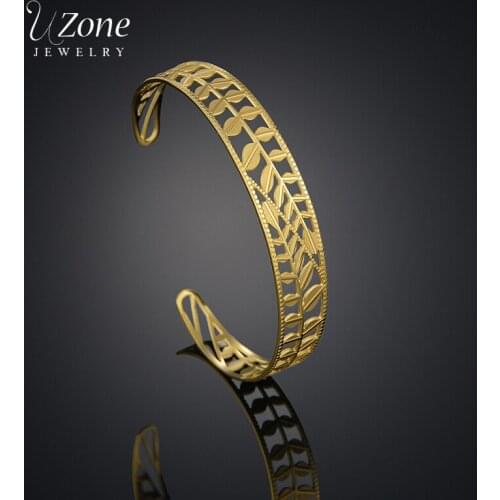 UZone Bohemian Stainless Steel Hollow Gold Leaf Bracelet For Women Girlfriend Adjustable Open Cuff Bangles Party Jewelry Gift