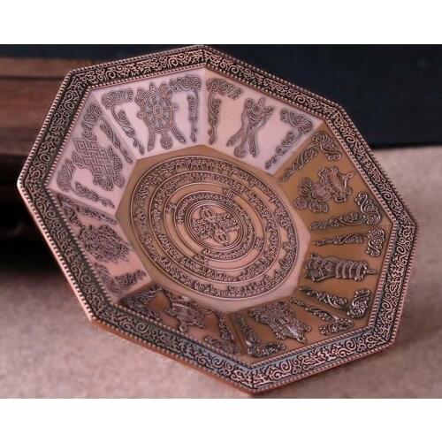 Buddha Tibet Tibetan Buddhist Eight Symbols Offering Fire Plate Bowl Vessel