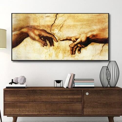 DDWW Canvas Art Print Home Decoration Wall Art Canvas Painting Black & White Hand of God Creation of Adam Oil Painting on Canavs