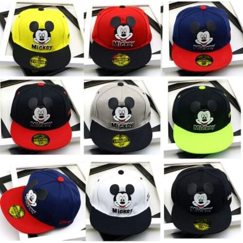 White Anime Mickey Mouse Kids Hat Boys Girls Hip Hop Caps With Ears Flat Baby Photography Props Travel Hat Figure Toy Gift 2-8Y