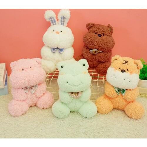 23CM Kid Toys Plush Animal Doll with Plaid Bow Tie Soft Stuffed Cartoon Lovely Plush Animals 5 Colors