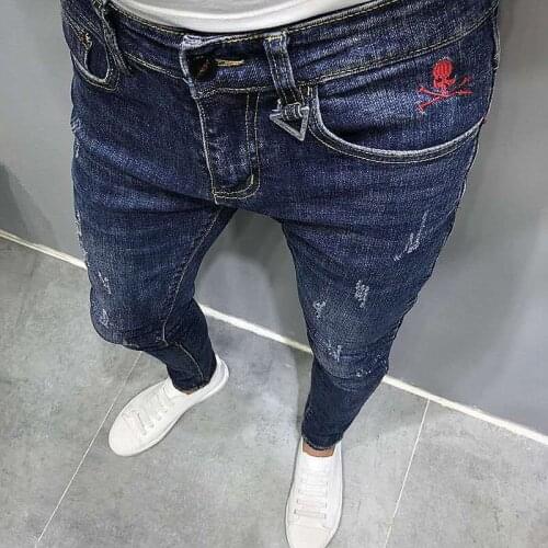 Jeans Men Fashionable 2021 Spring Summer New Product Korean Slim Fit Pants Male Youth Overalls Personality Pocket Mens Jeans