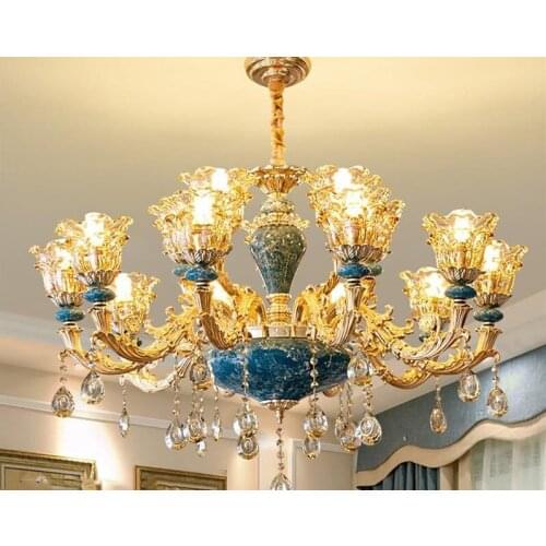French luxury blue handmade ceramic chandelier living room dining room bedroom European creative Crystal Chandelier