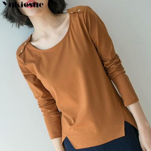 T Shirt Women Female plus size Split up 2020 T-shirt Long Sleeves Slim Round Neck Casual Tops Women Shirt Mujer T-shirts Woman