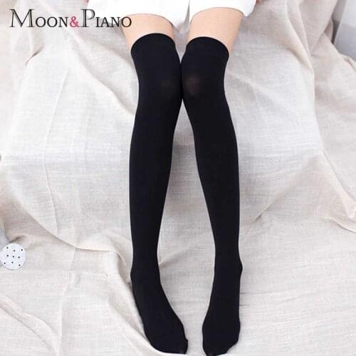 Velvet Long Tube Sock Trendy Simplicity Black White Solid Color Over Knee High Non-Slip ElasticThin Women Sexy Legs Socks